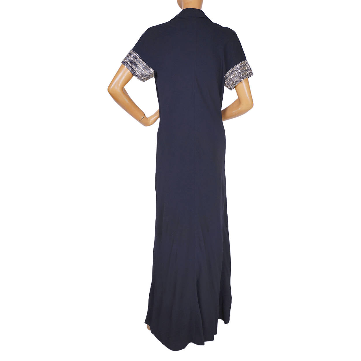 Vintage Chloe for Elizabeth Arden Evening Dress 1980s Blue Silk Crepe Size L - Poppy's Vintage Clothing