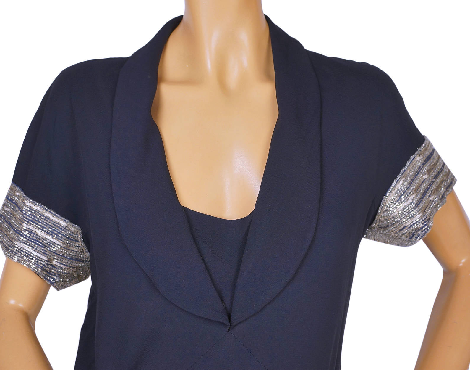 Vintage Chloe for Elizabeth Arden Evening Dress 1980s Blue Silk Crepe Size L - Poppy's Vintage Clothing