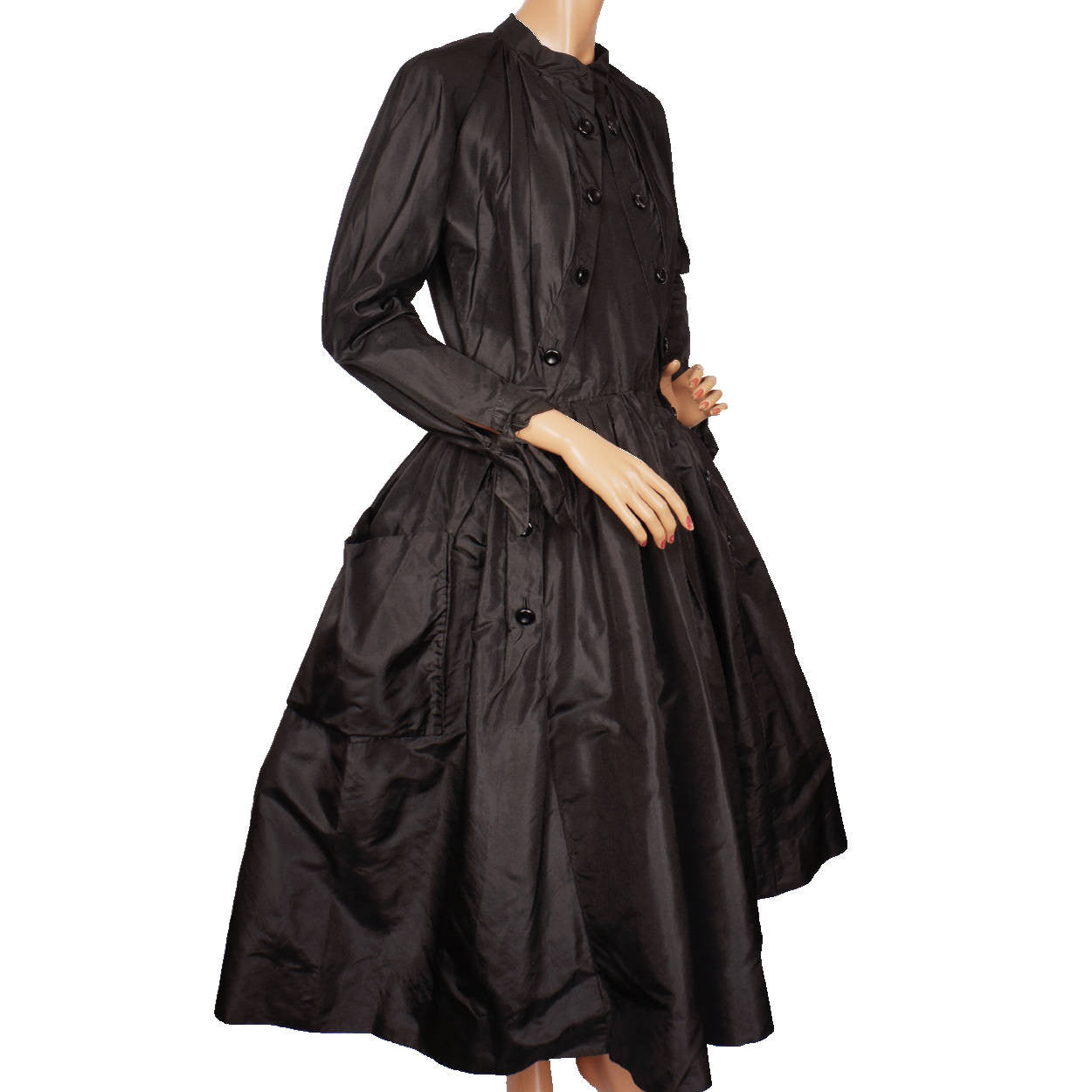 Vintage 1950s Christian Dior New Look Dress Black Silk Taffeta Medium - Poppy's Vintage Clothing