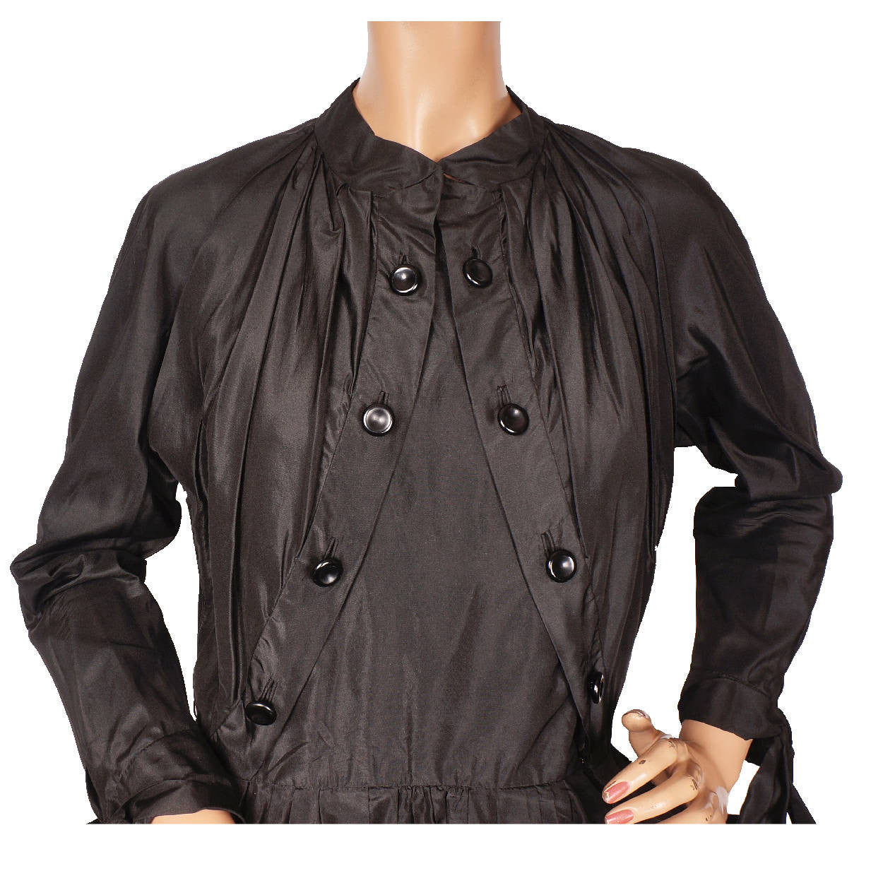 Vintage 1950s Christian Dior New Look Dress Black Silk Taffeta Medium - Poppy's Vintage Clothing