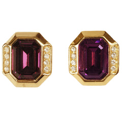Vintage Christian Dior Earrings Purple Amethyst Glass w Rhinestones 1980s - Poppy's Vintage Clothing
