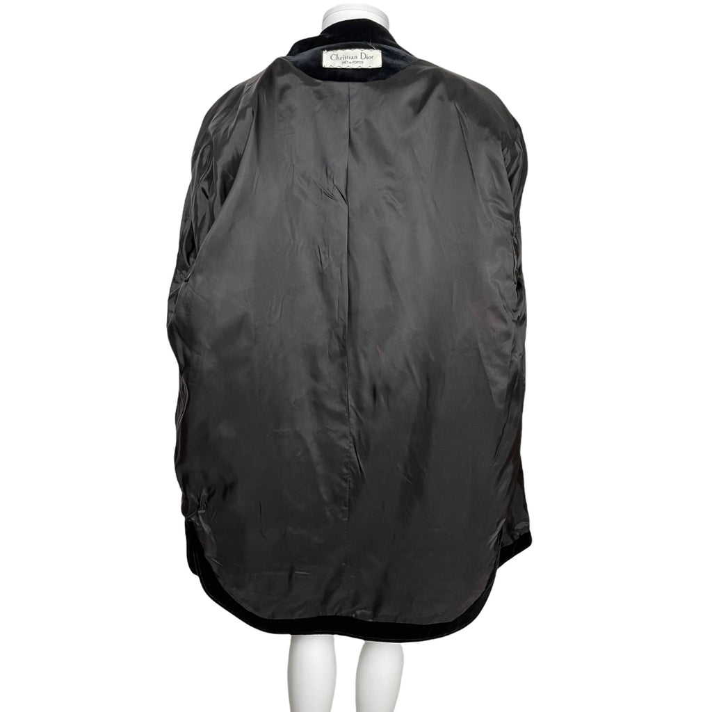 Vintage 1980s Christian Dior Coat Black Velvet Ladies Sz M L