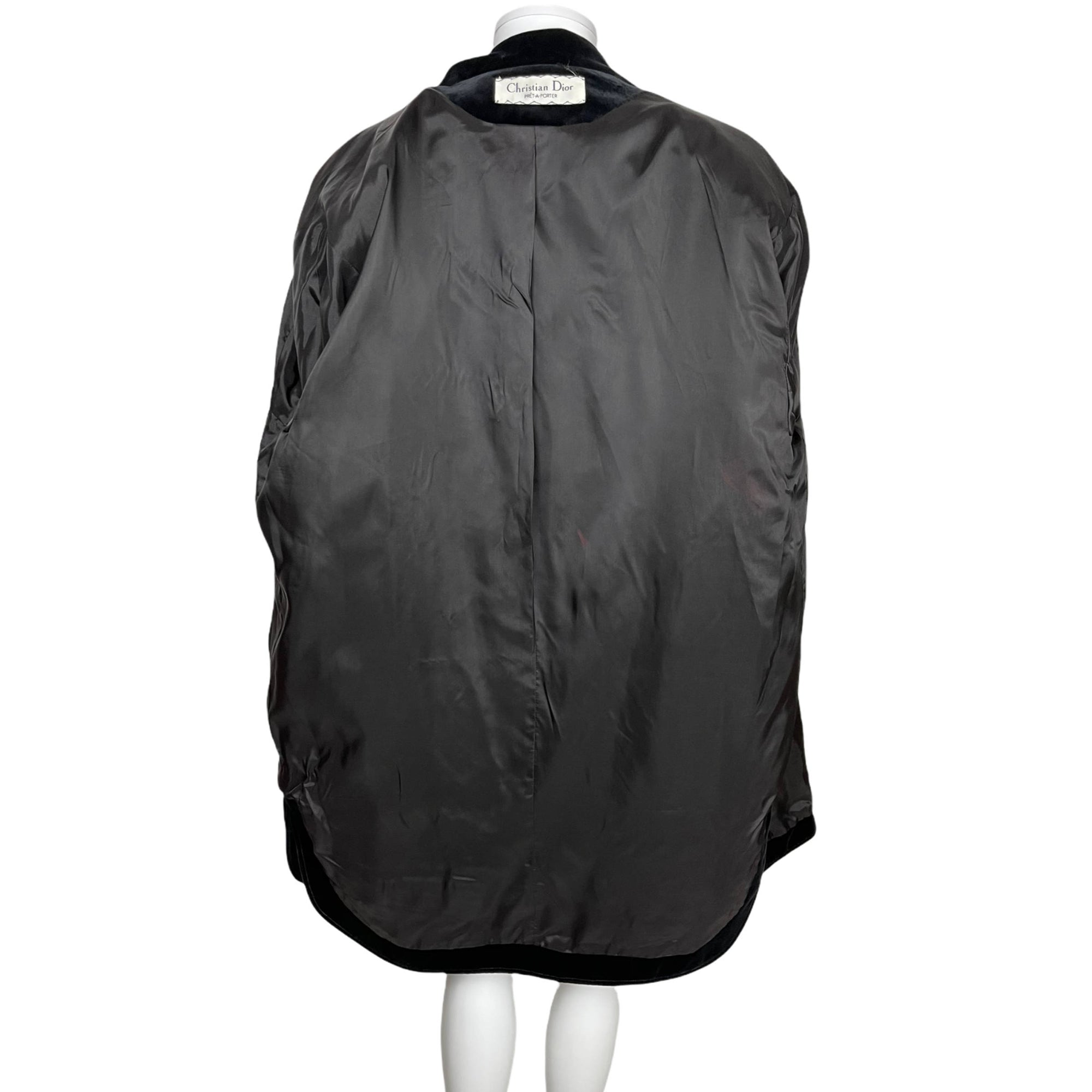 Vintage 1980s Christian Dior Coat Black Velvet Ladies Sz M L