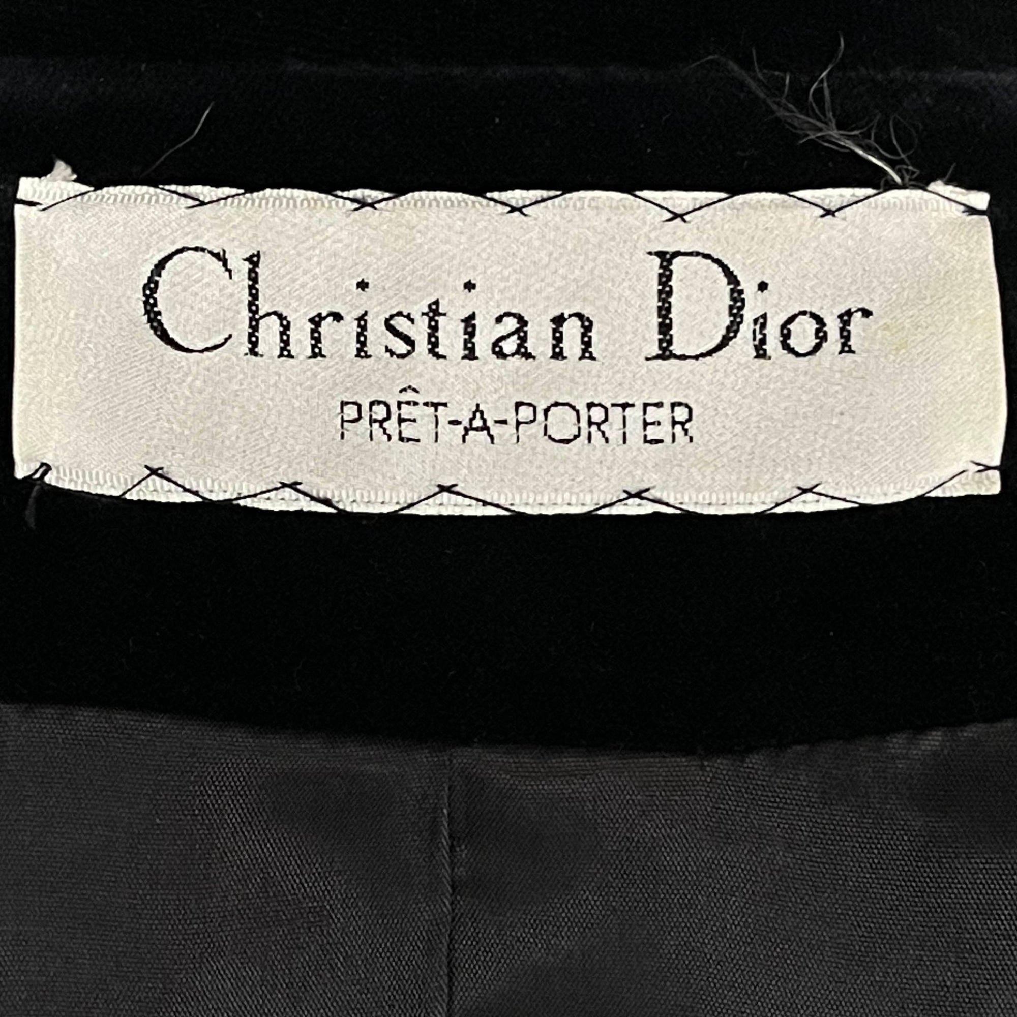 Vintage 1980s Christian Dior Coat Black Velvet Ladies Sz M L