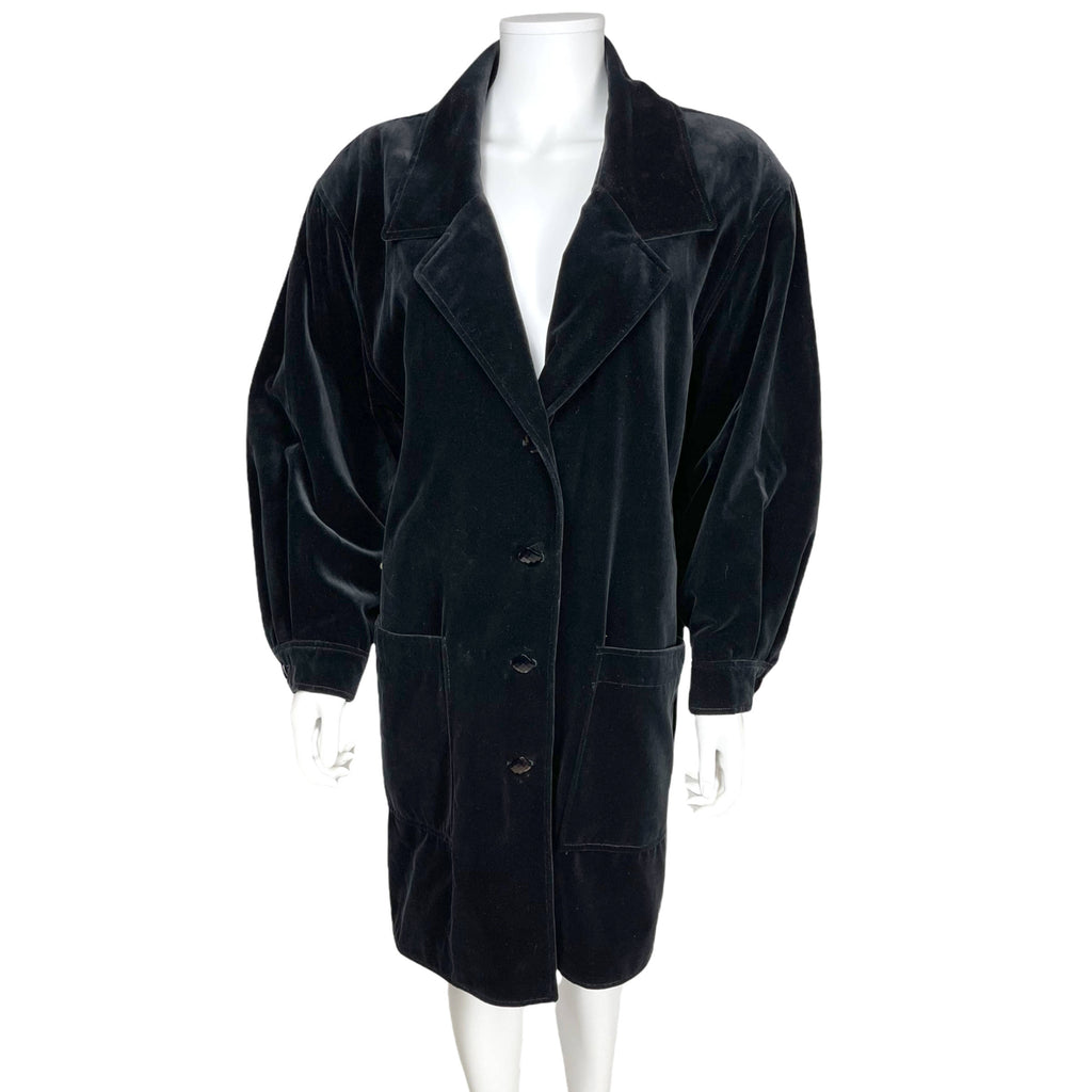 Vintage 1980s Christian Dior Coat Black Velvet Ladies Sz M L