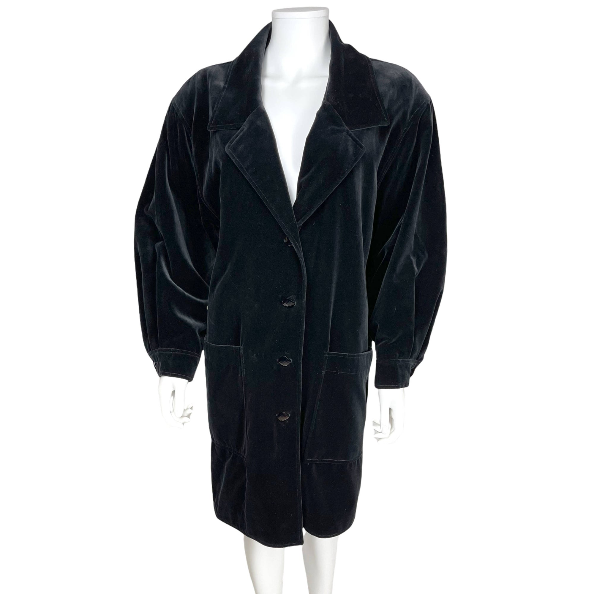 Vintage 1980s Christian Dior Coat Black Velvet Ladies Sz M L