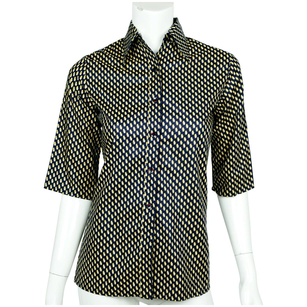 Vintage 1970s Christian Dior Boutique Shirt Blouse Printed Cotton NWOT Size M - Poppy's Vintage Clothing