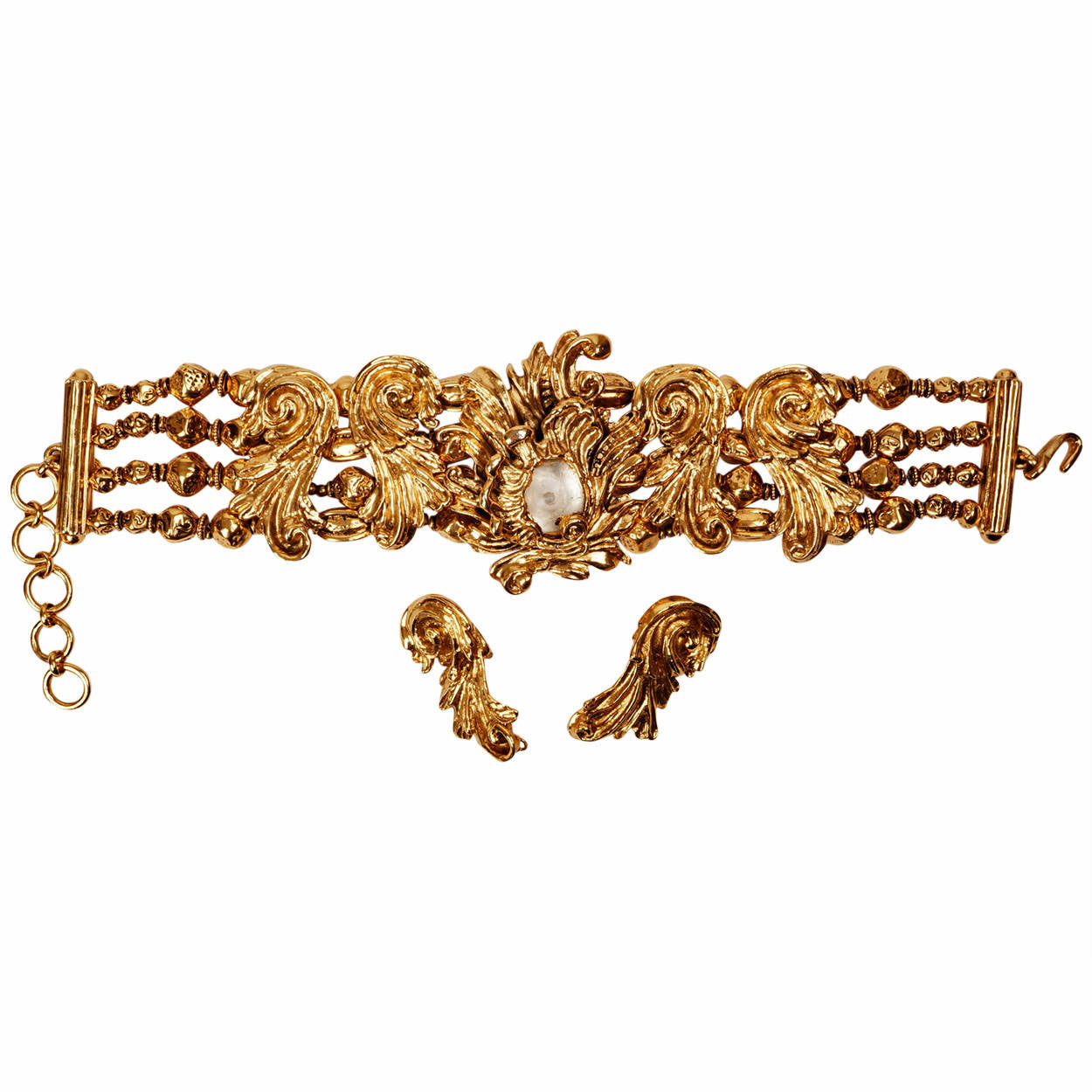 Vintage Christian Dior Baroque Choker Necklace w Earrings Ornate Demi Parure - Poppy's Vintage Clothing