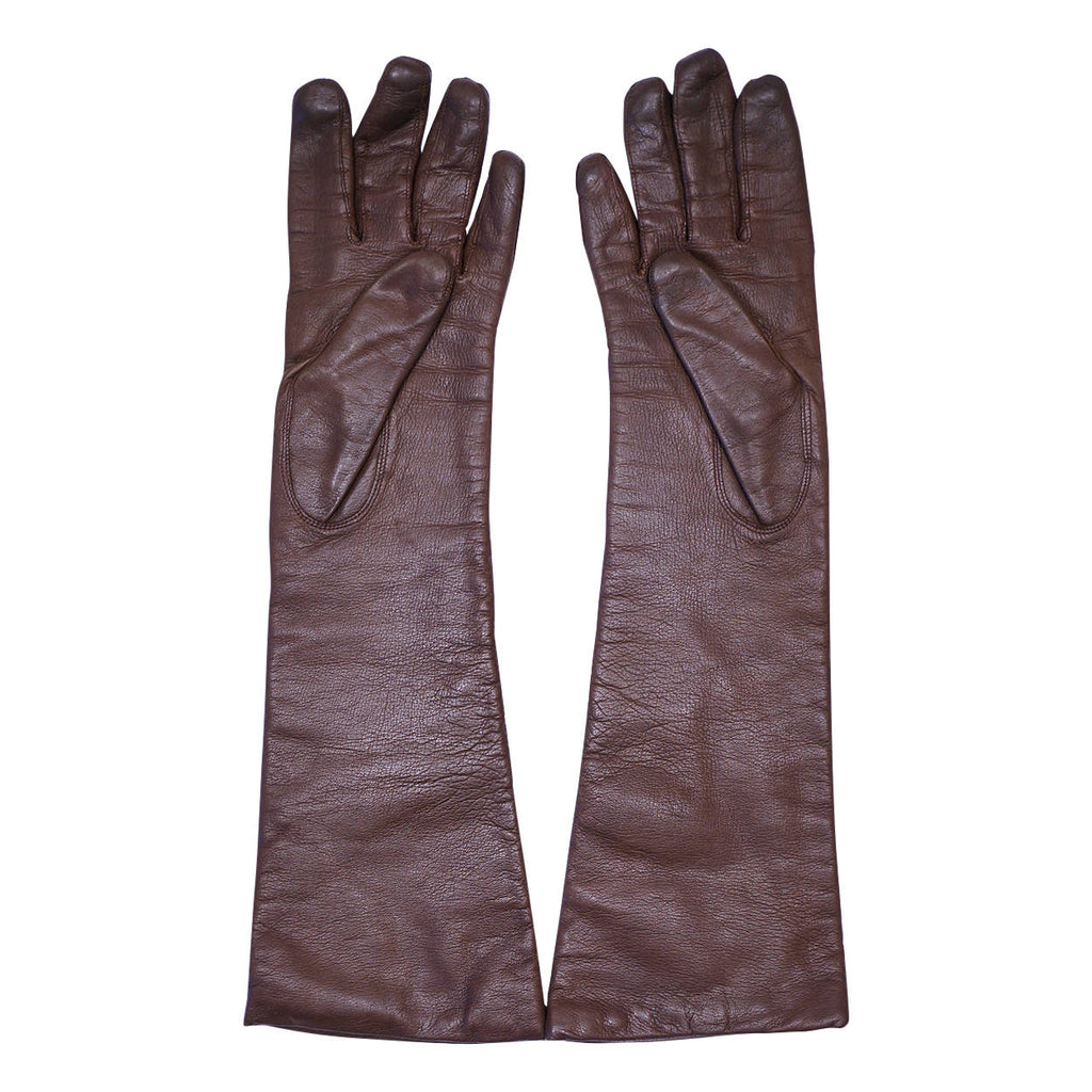 dior gardening gloves Vintage Christian Dior Long Brown Leather Gloves Made in France Ladies – Poppy's Vintage Clothing