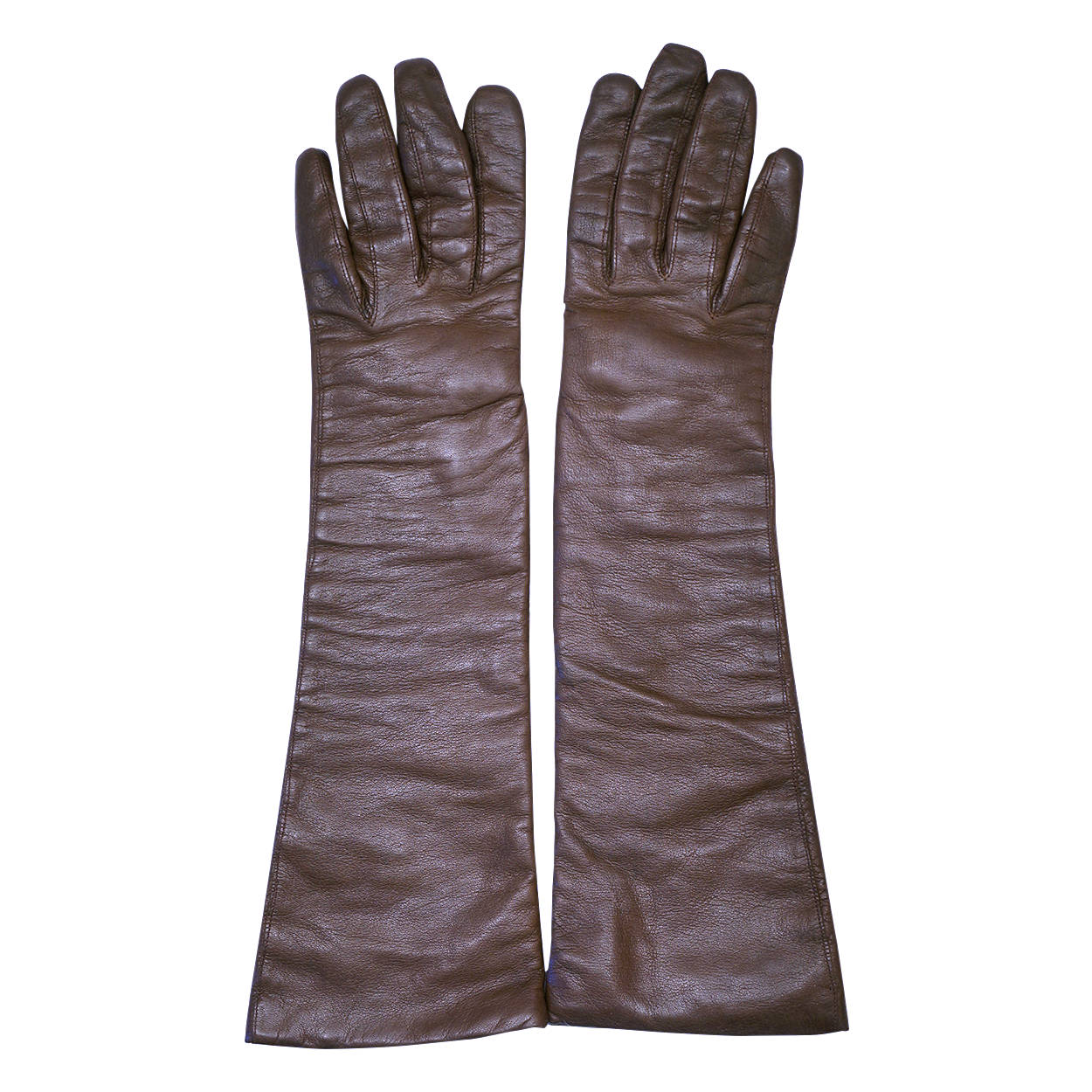 Vintage Christian Dior Long Brown Leather Gloves Made in France Ladies Size 6 - Poppy's Vintage Clothing