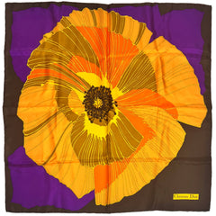 1980s Vintage Christian Dior Silk Scarf Square Flower Design