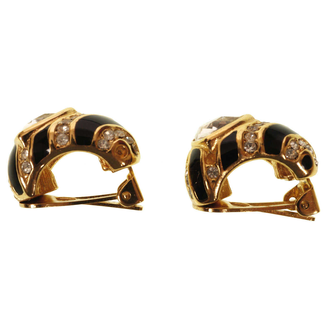 Vintage 1980s Christian Dior Black and Crystal Earrings - Poppy's Vintage Clothing