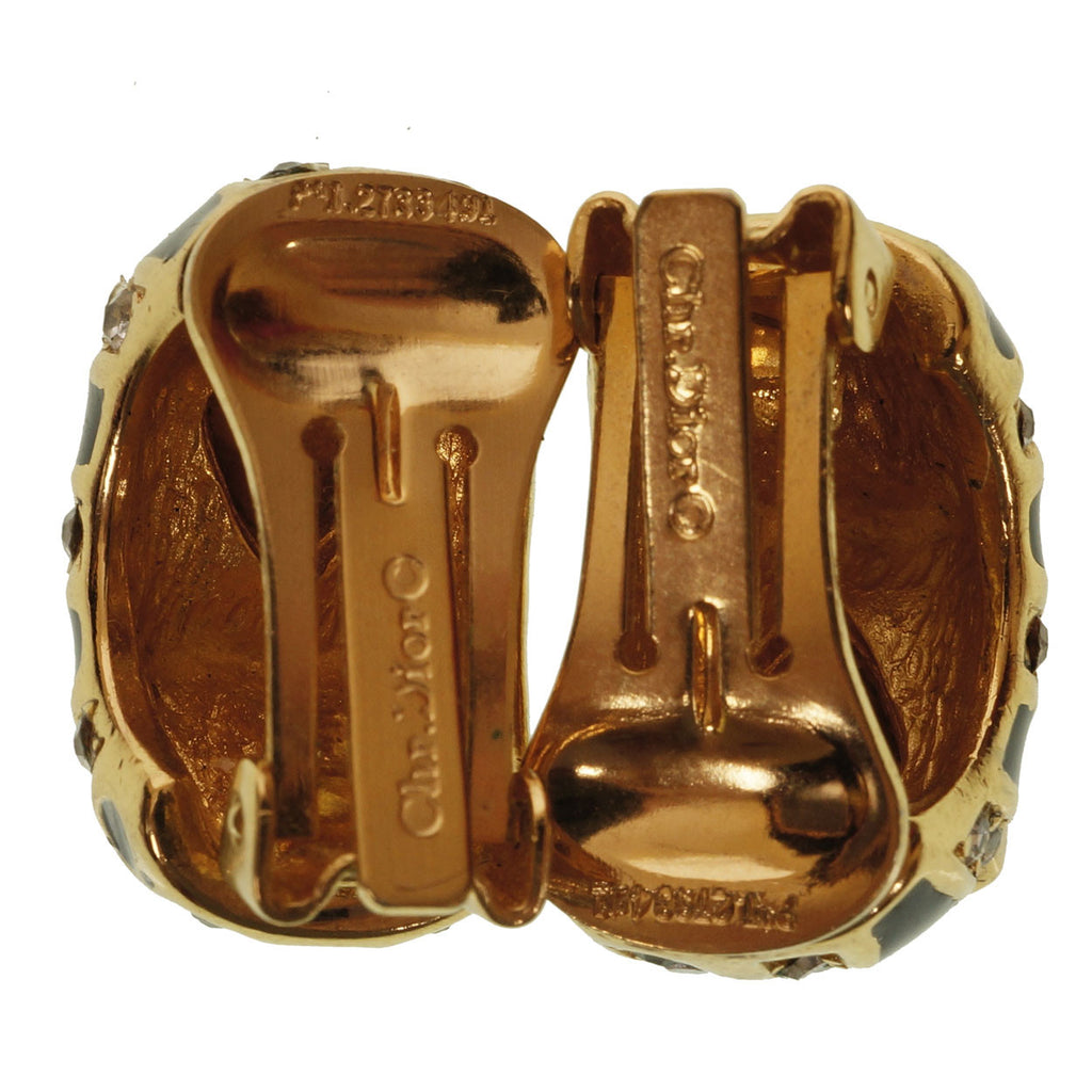 Vintage 1980s Christian Dior Black and Crystal Earrings - Poppy's Vintage Clothing