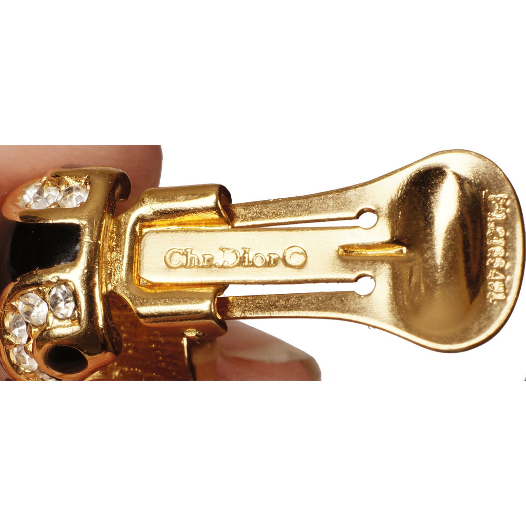 Vintage 1980s Christian Dior Black and Crystal Earrings - Poppy's Vintage Clothing