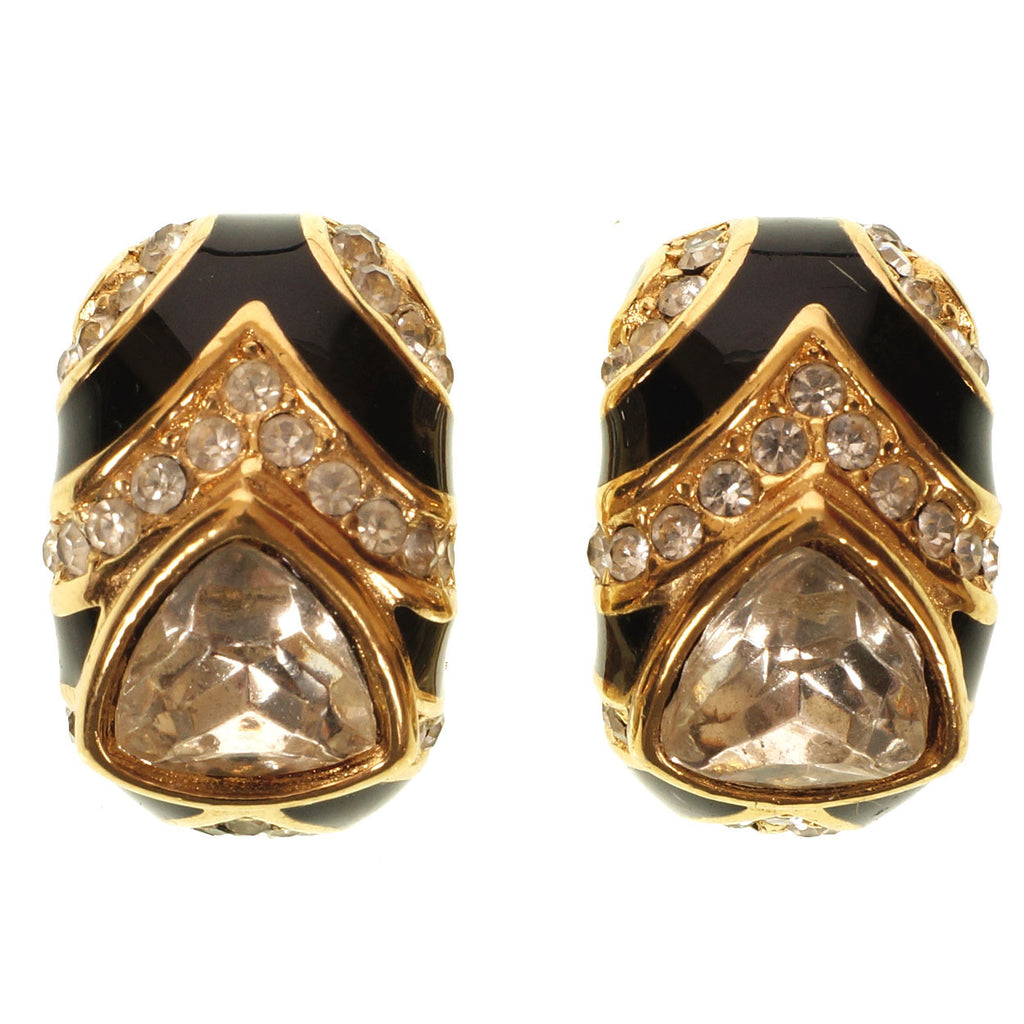 Vintage 1980s Christian Dior Black and Crystal Earrings - Poppy's Vintage Clothing