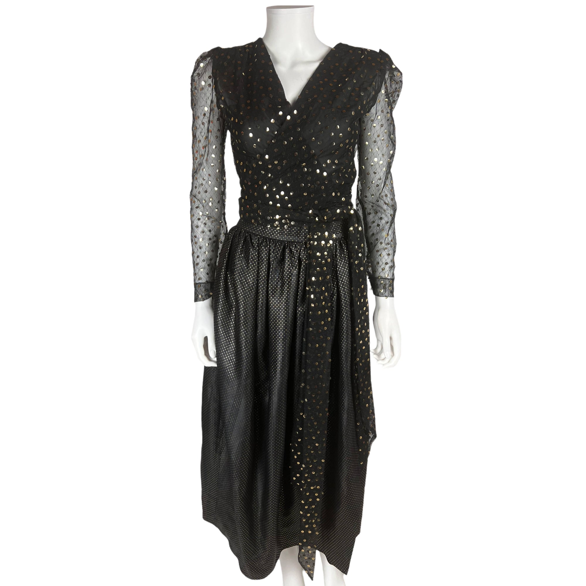 Vintage 1970s Christian Dior Skirt and Top Black w Gold M 8