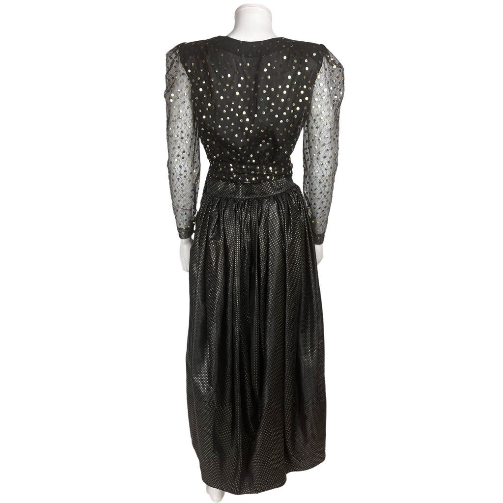 Vintage 1970s Christian Dior Skirt and Top Black w Gold M 8