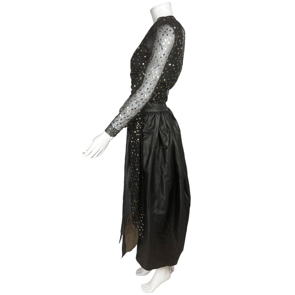 Vintage 1970s Christian Dior Skirt and Top Black w Gold M 8
