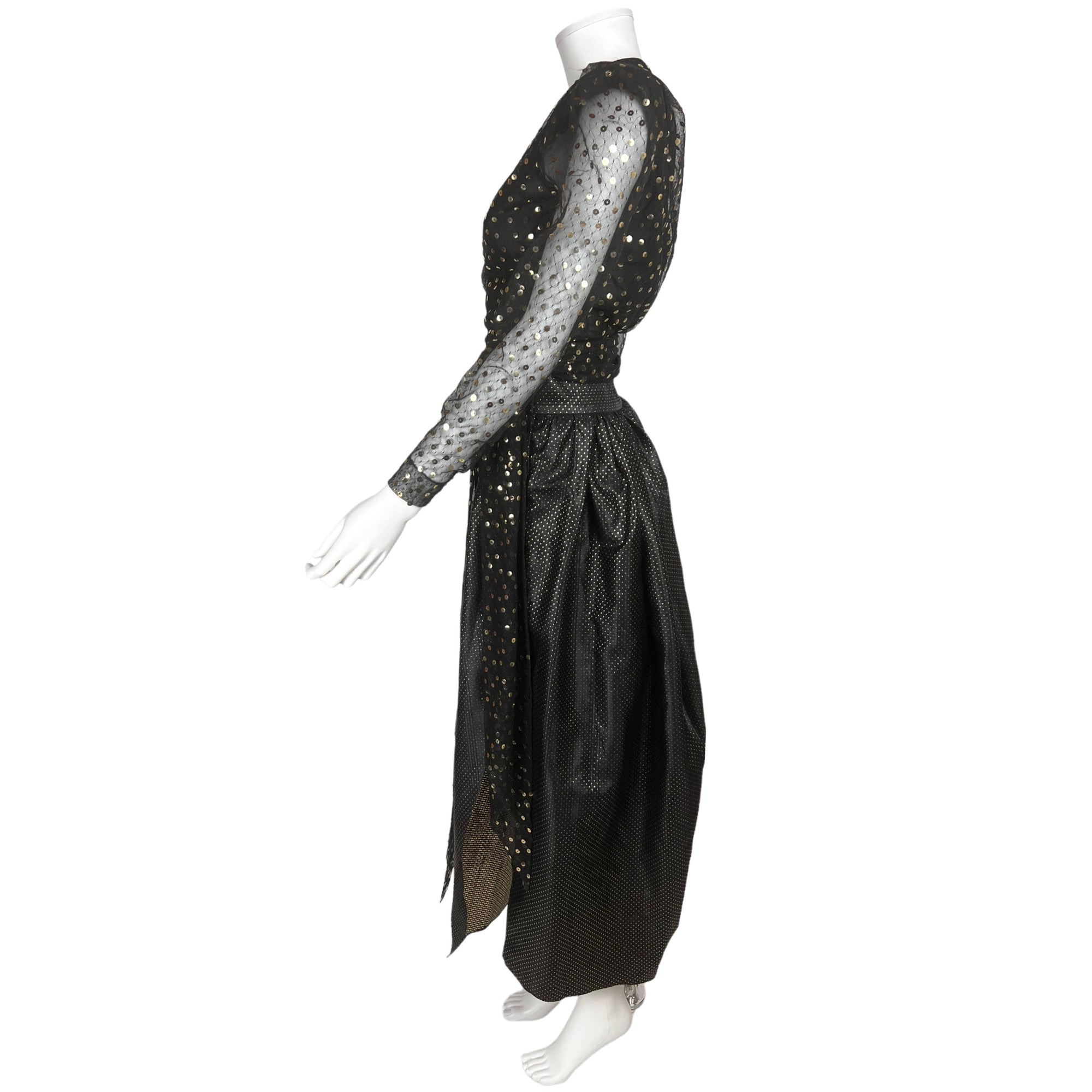 Vintage 1970s Christian Dior Skirt and Top Black w Gold M 8