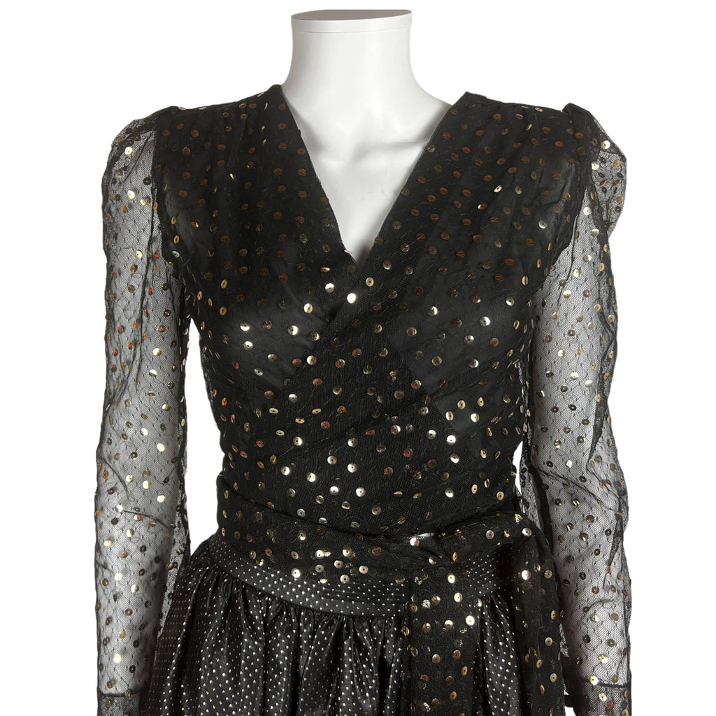 Vintage 1970s Christian Dior Skirt and Top Black w Gold M 8