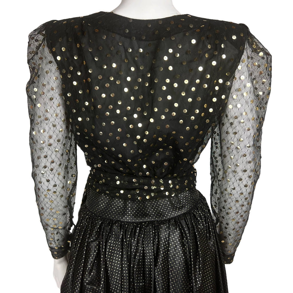 Vintage 1970s Christian Dior Skirt and Top Black w Gold M 8
