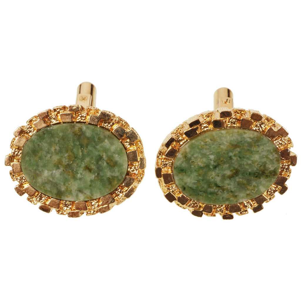 Vintage Christian Dior Spinach Jade Gold Toned Cufflinks - Poppy's Vintage Clothing