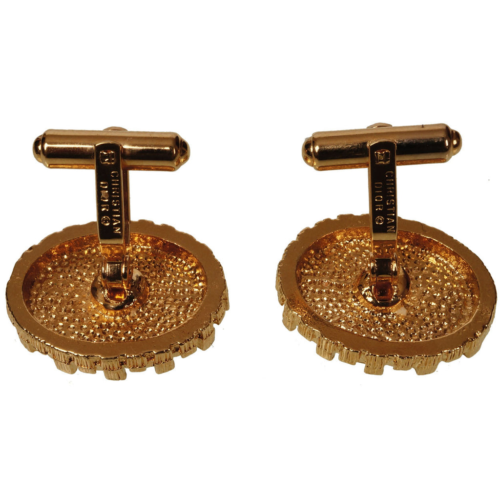 Vintage Christian Dior Spinach Jade Gold Toned Cufflinks - Poppy's Vintage Clothing