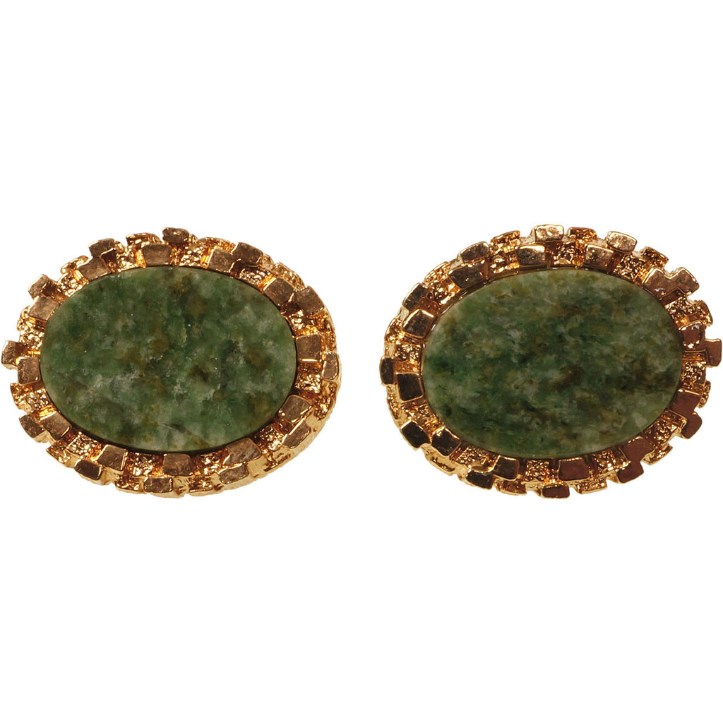 Vintage Christian Dior Spinach Jade Gold Toned Cufflinks - Poppy's Vintage Clothing