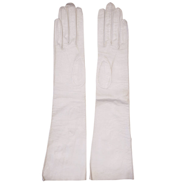Vintage Christian Dior Long White Kid Leather Gloves Made in France Ladies Size 6 - Poppy's Vintage Clothing
