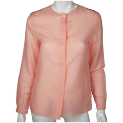 Vintage 1970s Christian Dior Boutique Blouse Pink Cotton Linen NWOT Size M - Poppy's Vintage Clothing