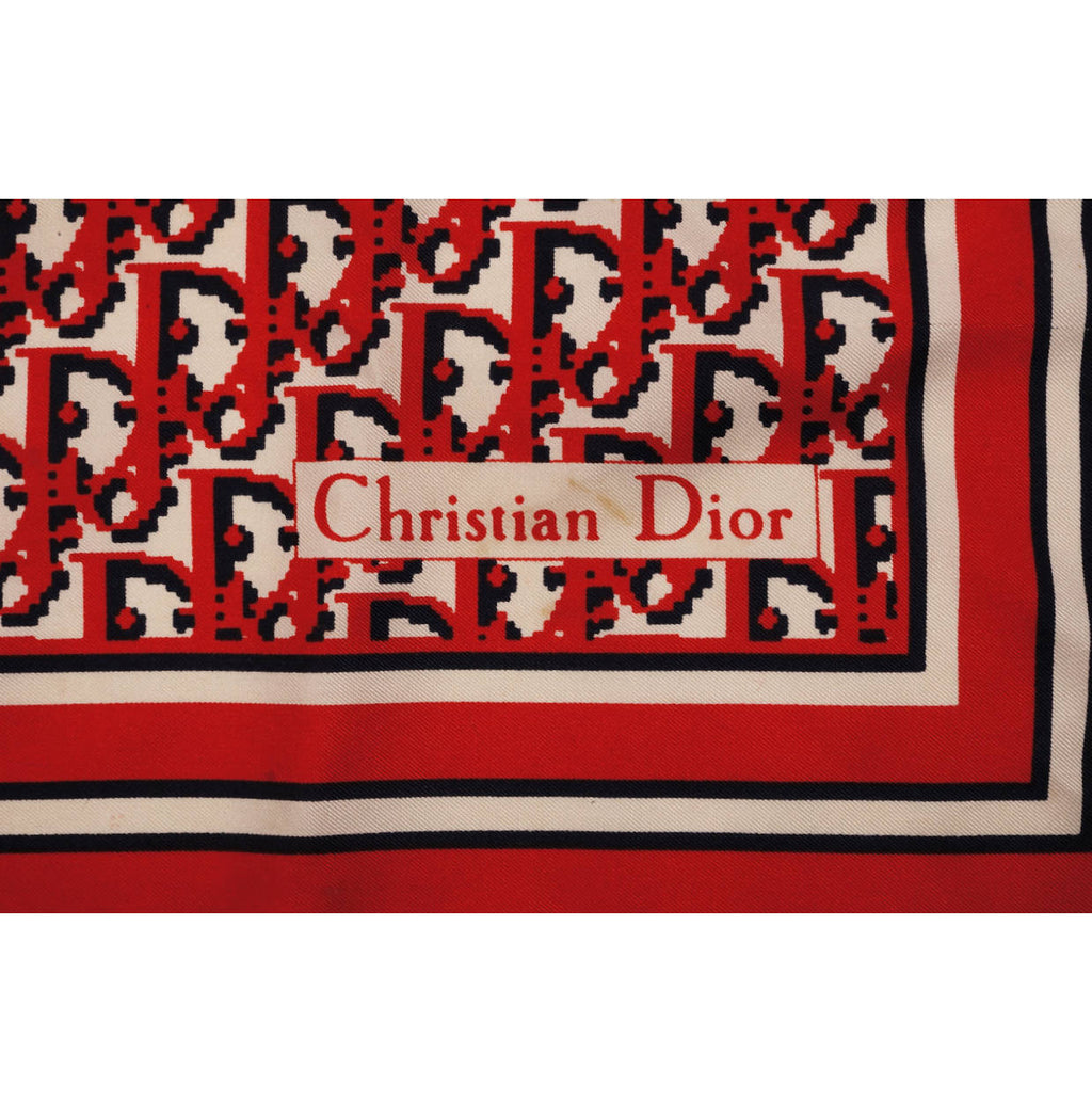 Vintage Christian Dior Scarf Signature Logo Silk Twill Square 1970s - Poppy's Vintage Clothing