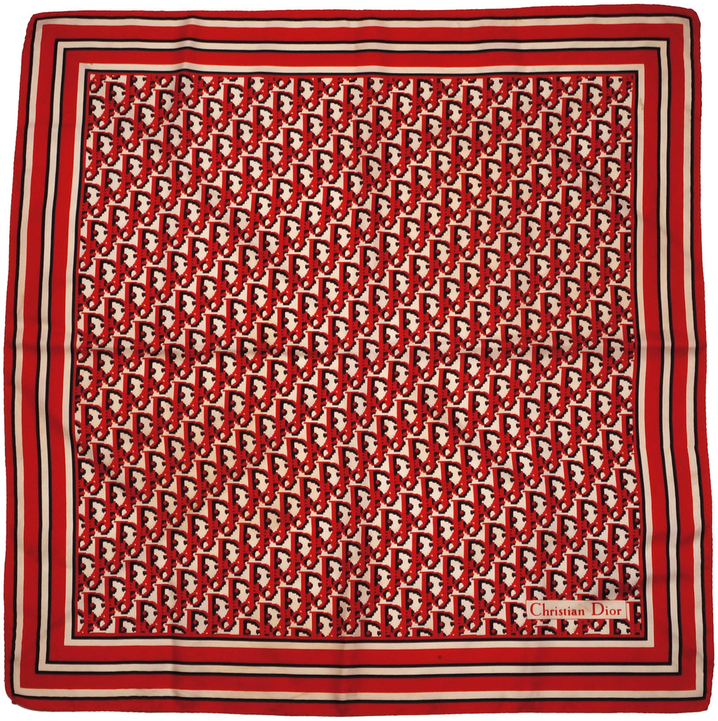 Vintage Christian Dior Scarf Signature Logo Silk Twill Square 1970s - Poppy's Vintage Clothing