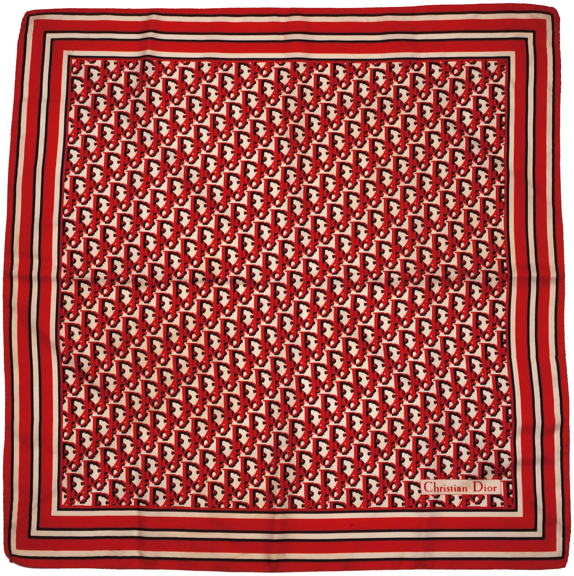 Vintage Christian Dior Scarf Signature Logo Silk Twill Square 1970s - Poppy's Vintage Clothing