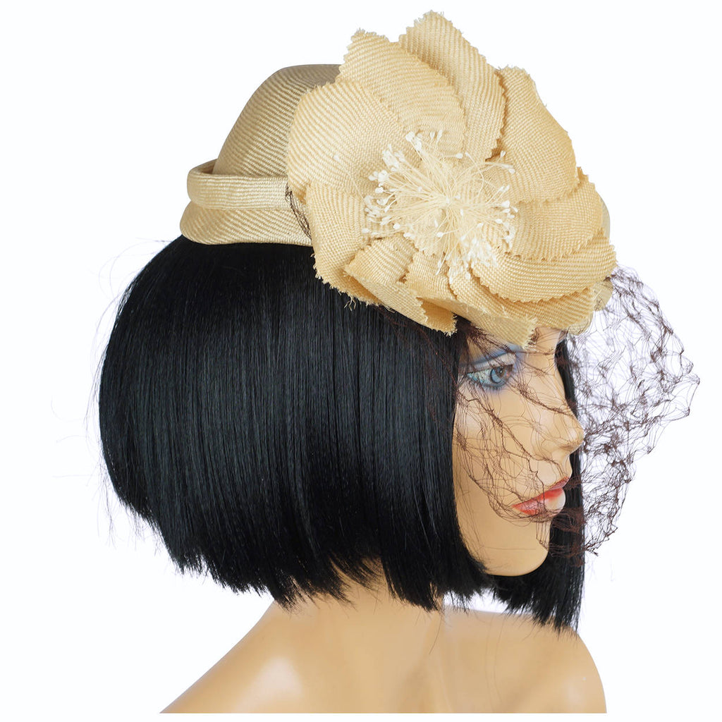 Vintage 70s Christian Dior Hat Straw Cocktail with Flower M - Poppy's Vintage Clothing