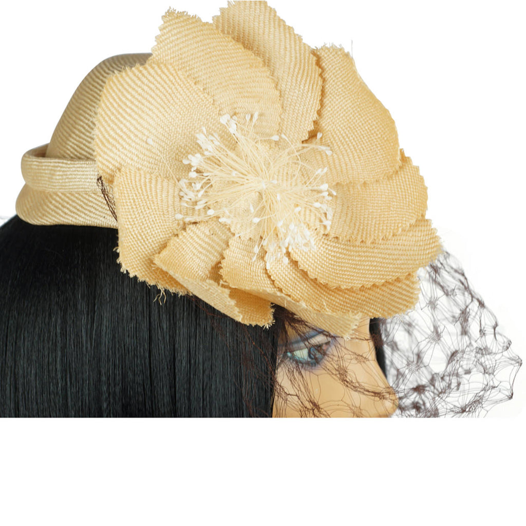 Vintage 70s Christian Dior Hat Straw Cocktail with Flower M - Poppy's Vintage Clothing