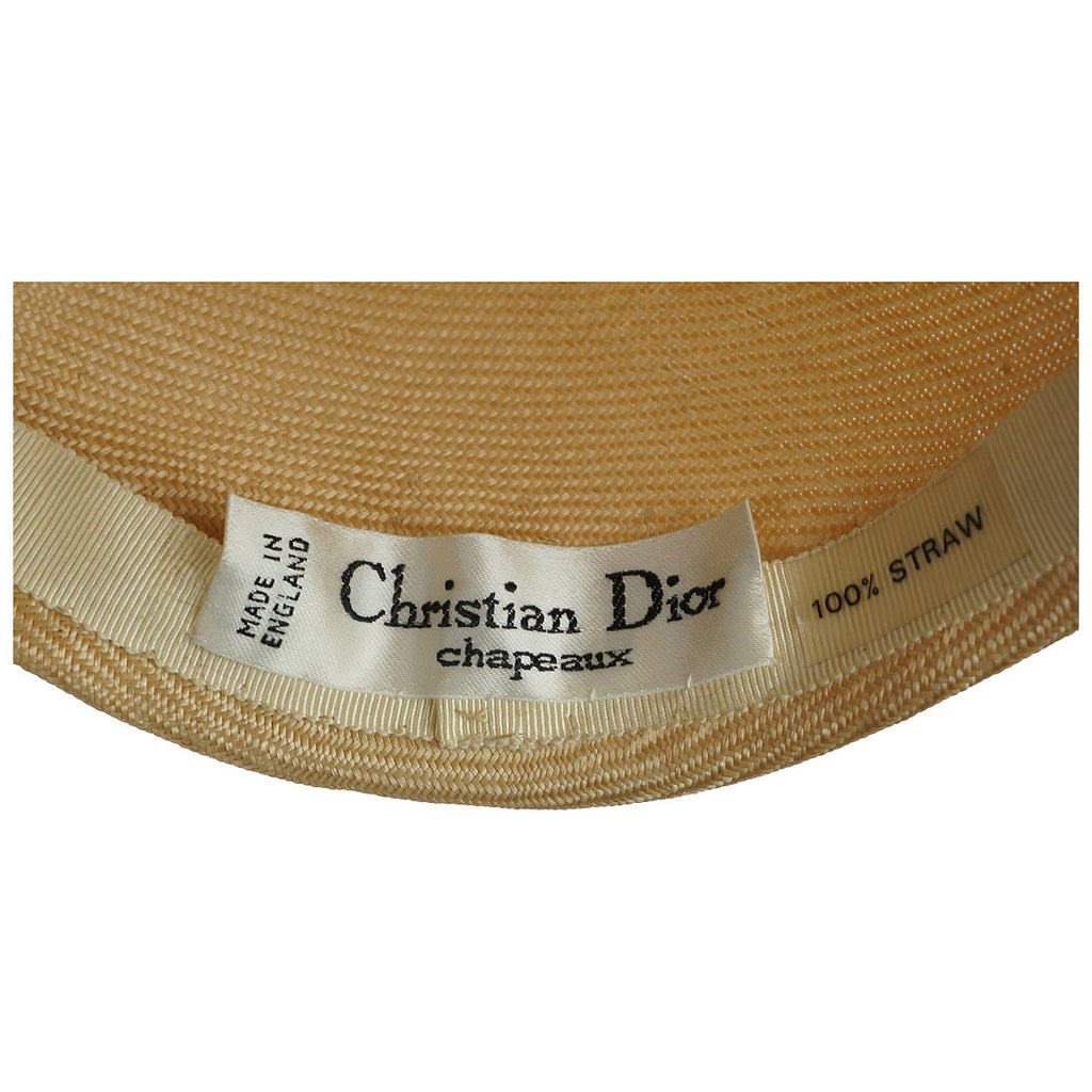 Vintage 70s Christian Dior Hat Straw Cocktail with Flower M - Poppy's Vintage Clothing