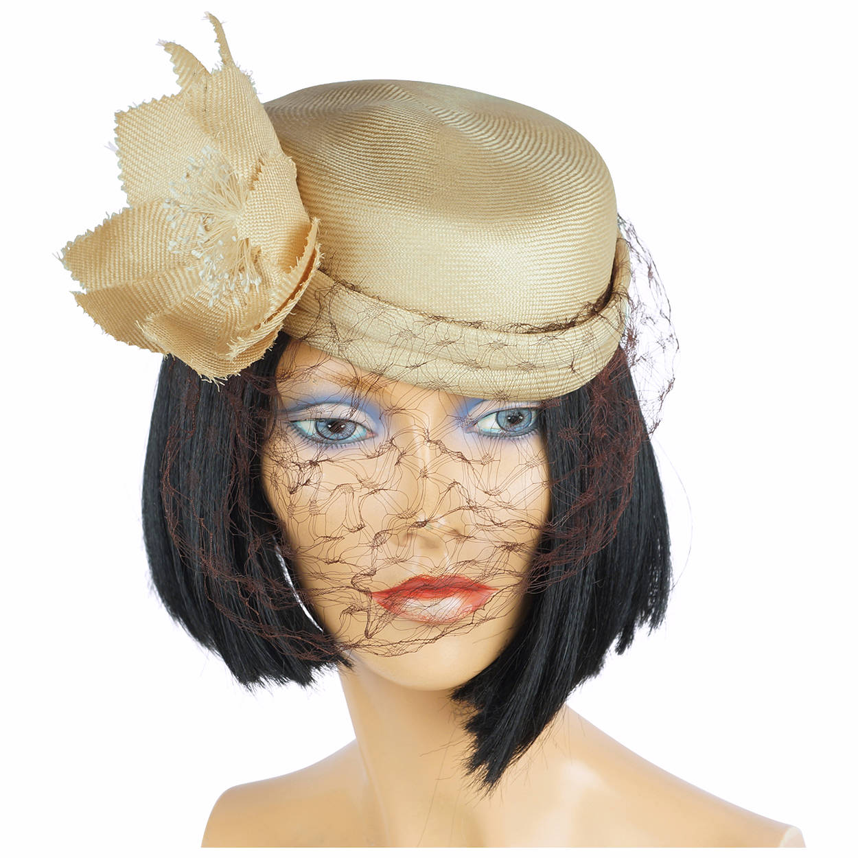 Vintage 70s Christian Dior Hat Straw Cocktail with Flower M - Poppy's Vintage Clothing