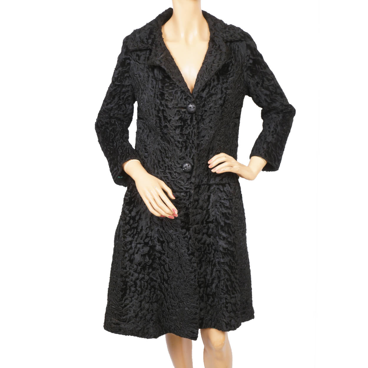 Vintage 1960s Christian Dior Broadtail Lamb Fur Coat Holt Renfrew Astrakhan Sz S - Poppy's Vintage Clothing