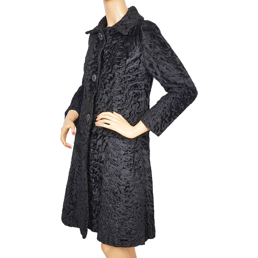 Vintage 1960s Christian Dior Broadtail Lamb Fur Coat Holt Renfrew Astrakhan Sz S - Poppy's Vintage Clothing