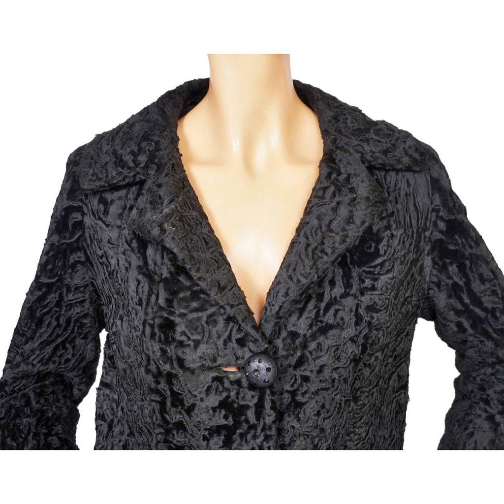 Vintage 1960s Christian Dior Broadtail Lamb Fur Coat Holt Renfrew Astrakhan Sz S - Poppy's Vintage Clothing