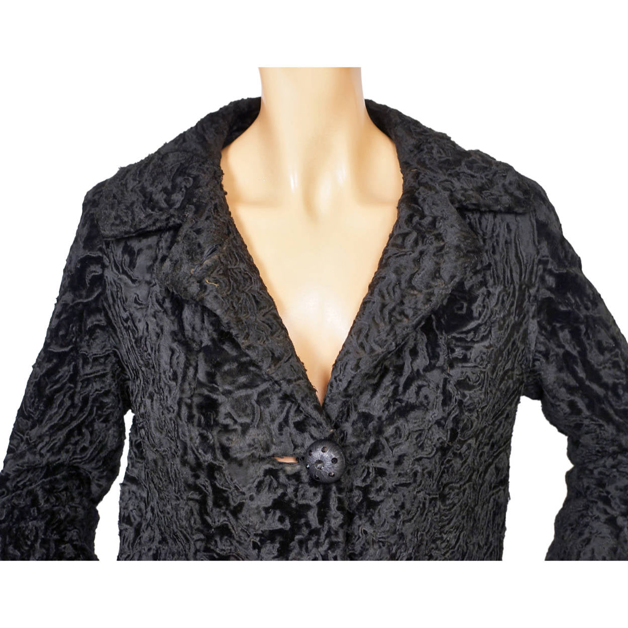 Vintage 1960s Christian Dior Broadtail Lamb Fur Coat Holt Renfrew Astrakhan Sz S - Poppy's Vintage Clothing