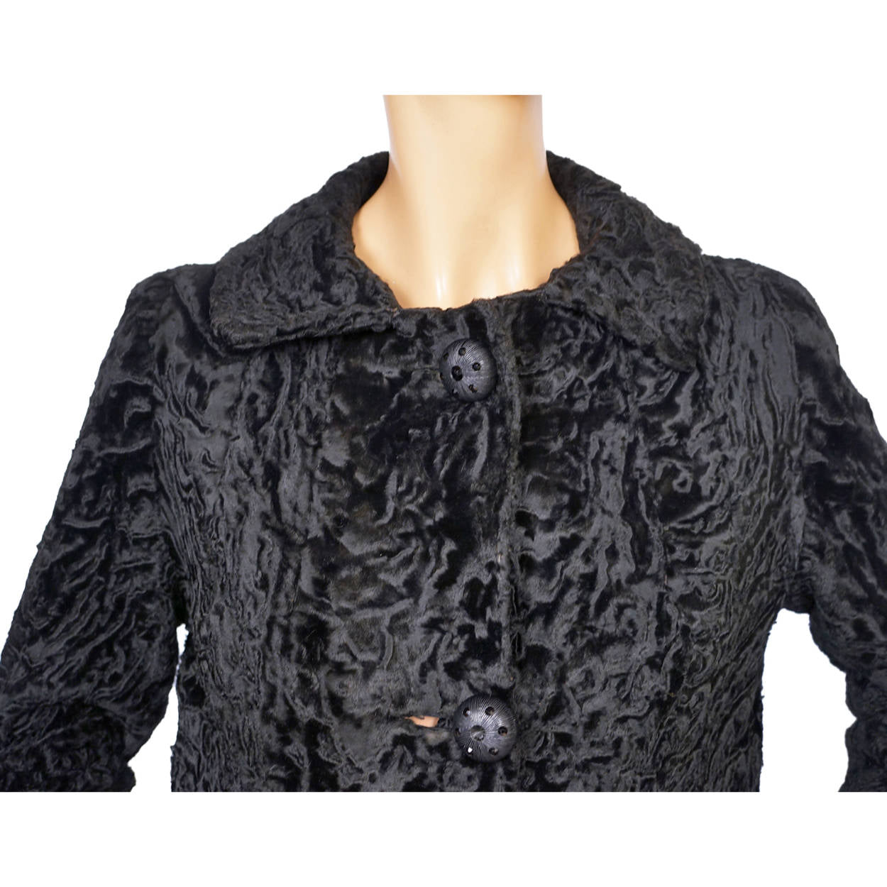 Vintage 1960s Christian Dior Broadtail Lamb Fur Coat Holt Renfrew Astrakhan Sz S - Poppy's Vintage Clothing