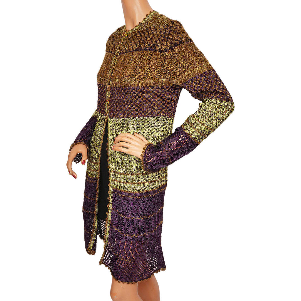 Vintage 1990s Christian Lacroix Crochet Knit Sweater Long Jacket Ladies Size L - Poppy's Vintage Clothing