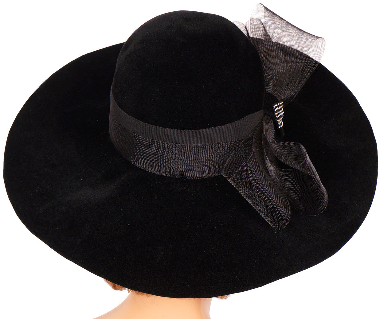 Vintage Christian Dior Hat 1970s Black Felt Wide Brim - Poppy's Vintage Clothing