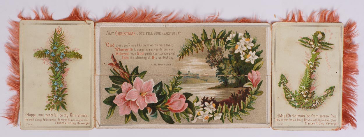 Victorian Religious Christmas Card Double Sided Folding Fringed Decoration - Poppy's Vintage Clothing