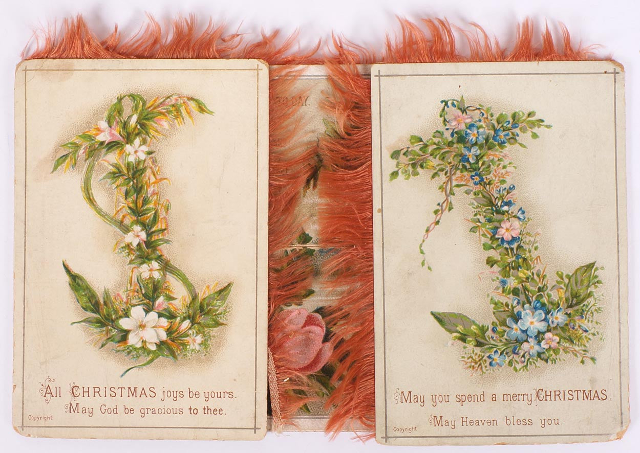 Victorian Religious Christmas Card Double Sided Folding Fringed Decoration - Poppy's Vintage Clothing