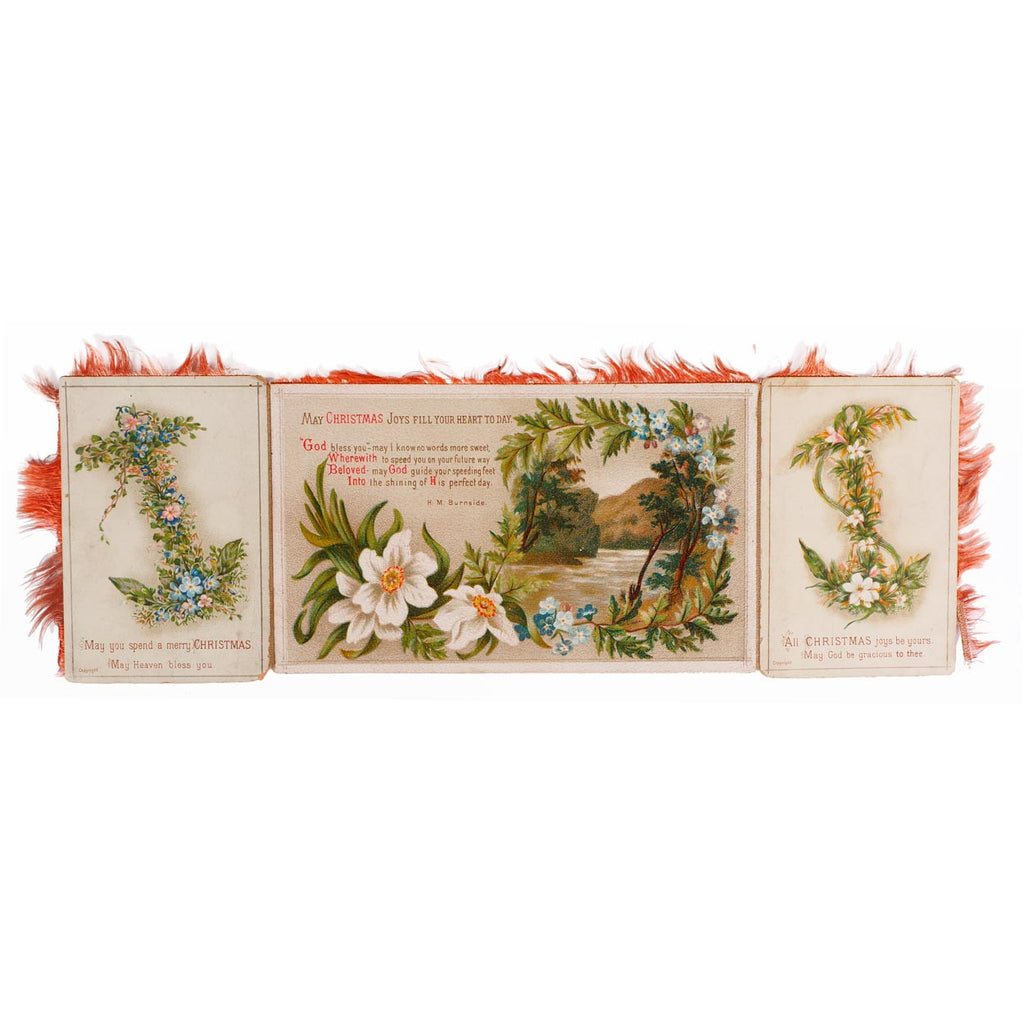 Victorian Religious Christmas Card Double Sided Folding Fringed Decoration - Poppy's Vintage Clothing
