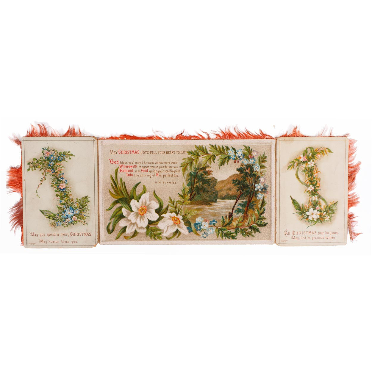 Victorian Religious Christmas Card Double Sided Folding Fringed Decoration - Poppy's Vintage Clothing