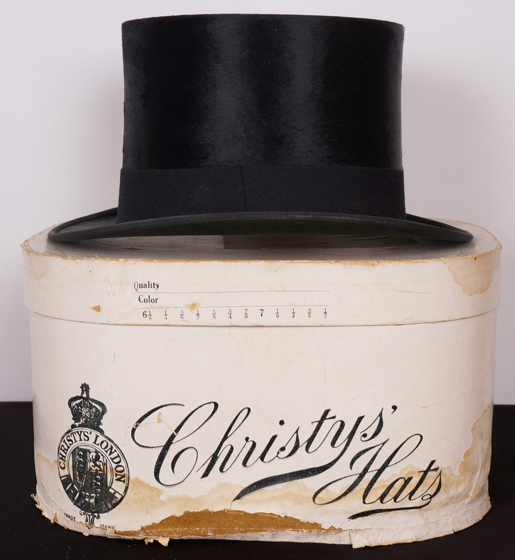 Vintage 1940s Black Brushed Silk Top Hat by Christys London Size 6 3/4 - Poppy's Vintage Clothing