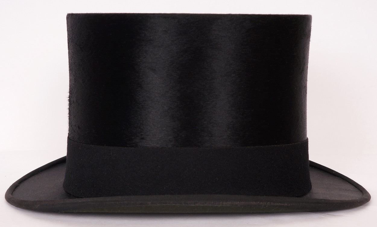 Vintage 1940s Black Brushed Silk Top Hat by Christys London Size 6 3/4 - Poppy's Vintage Clothing